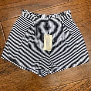 Coverstitched striped paper bag shorts